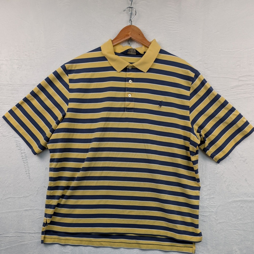 VTG Polo Golf Ralph Lauren Polo Shirt Men's XL Yellow Blue Striped Bandon Dunes